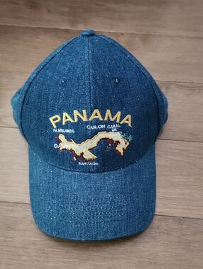 Panama Embroidered Denim Blue Baseball Cap
